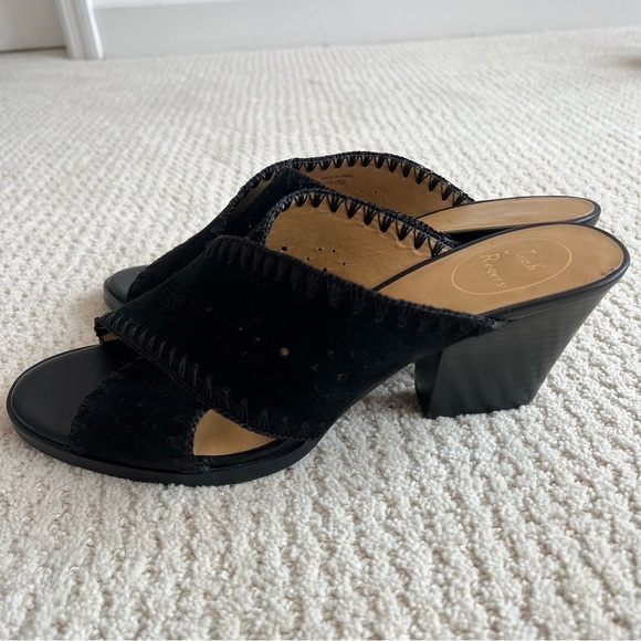 JACK ROGERS Blakely Black Suede Open Toe Slip On Heeled Sandal 11M - Picture 6 of 13